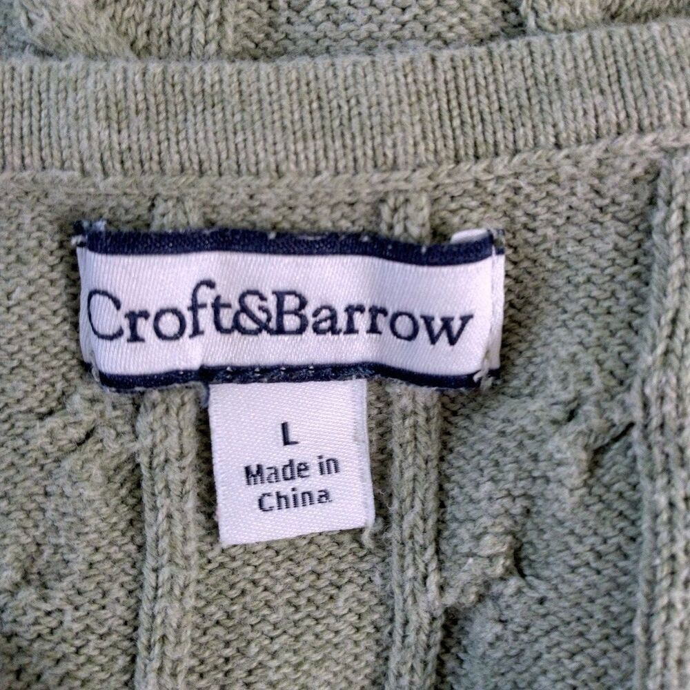 Croft & Barrow Womens Large Cardigan Sweater Green 1/4 Button V Neck 3/4 Sleeve - Picture 7 of 9